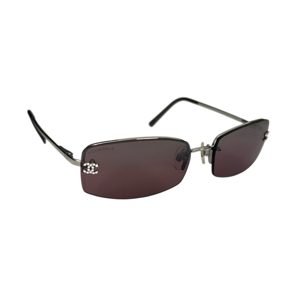 Chanel CC Logo Rhinestone Rimless Sunglasses - Picture 1 of 10